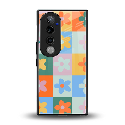 Floral Patchwork back phone cover | glass case for vivo v40 pro