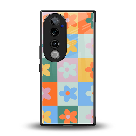 Floral Patchwork back phone cover | glass case for vivo v40 pro