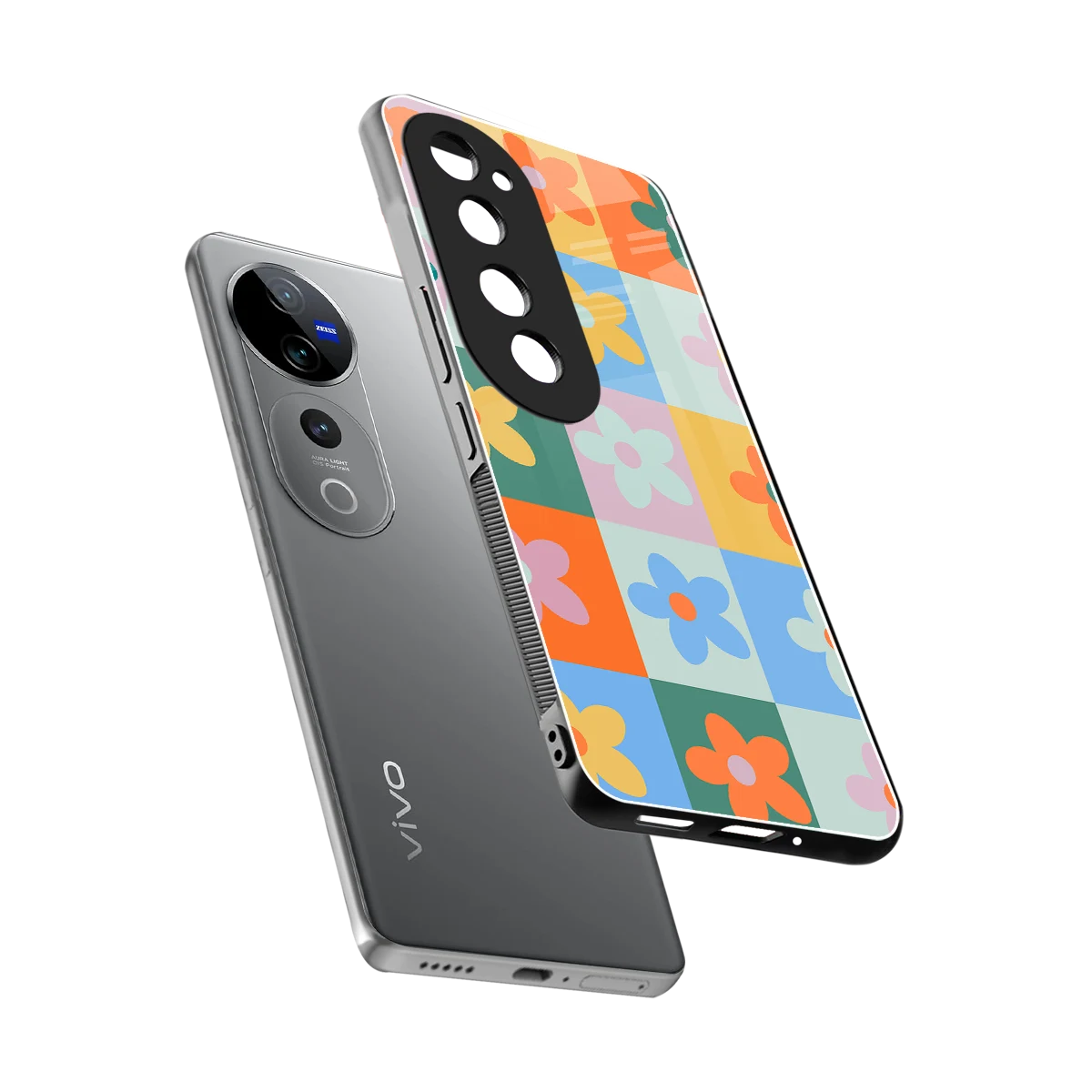 Floral Patchwork sleek vivo v40 pro cover with tempered glass back and TPU edges