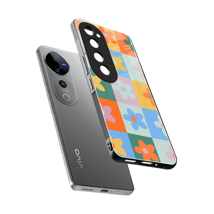Floral Patchwork sleek vivo v40 pro cover with tempered glass back and TPU edges