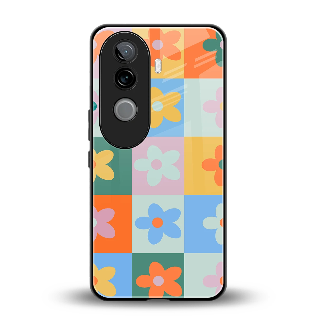 Floral Patchwork back phone cover | glass case for vivo v40e