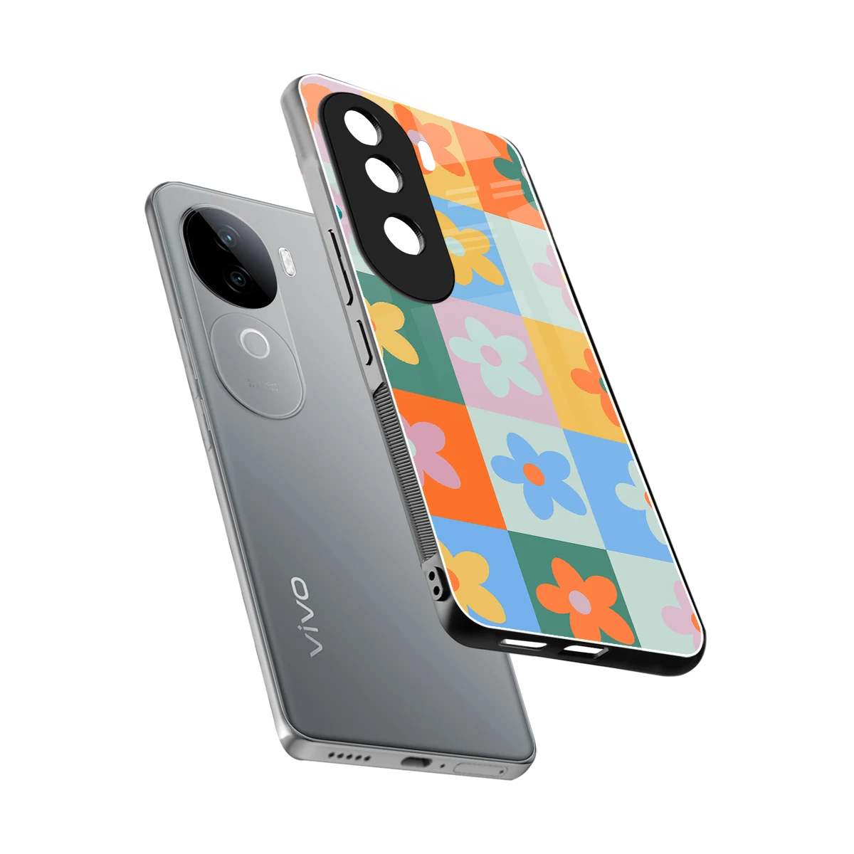 Floral Patchwork sleek vivo v40e cover with tempered glass back and TPU edges
