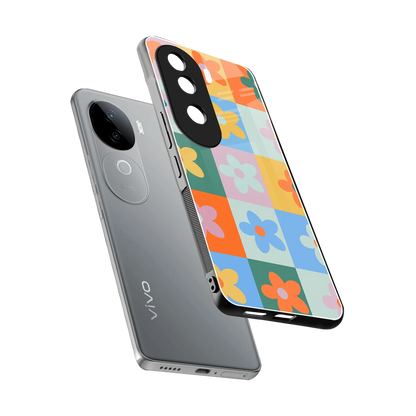 Floral Patchwork sleek vivo v40e cover with tempered glass back and TPU edges