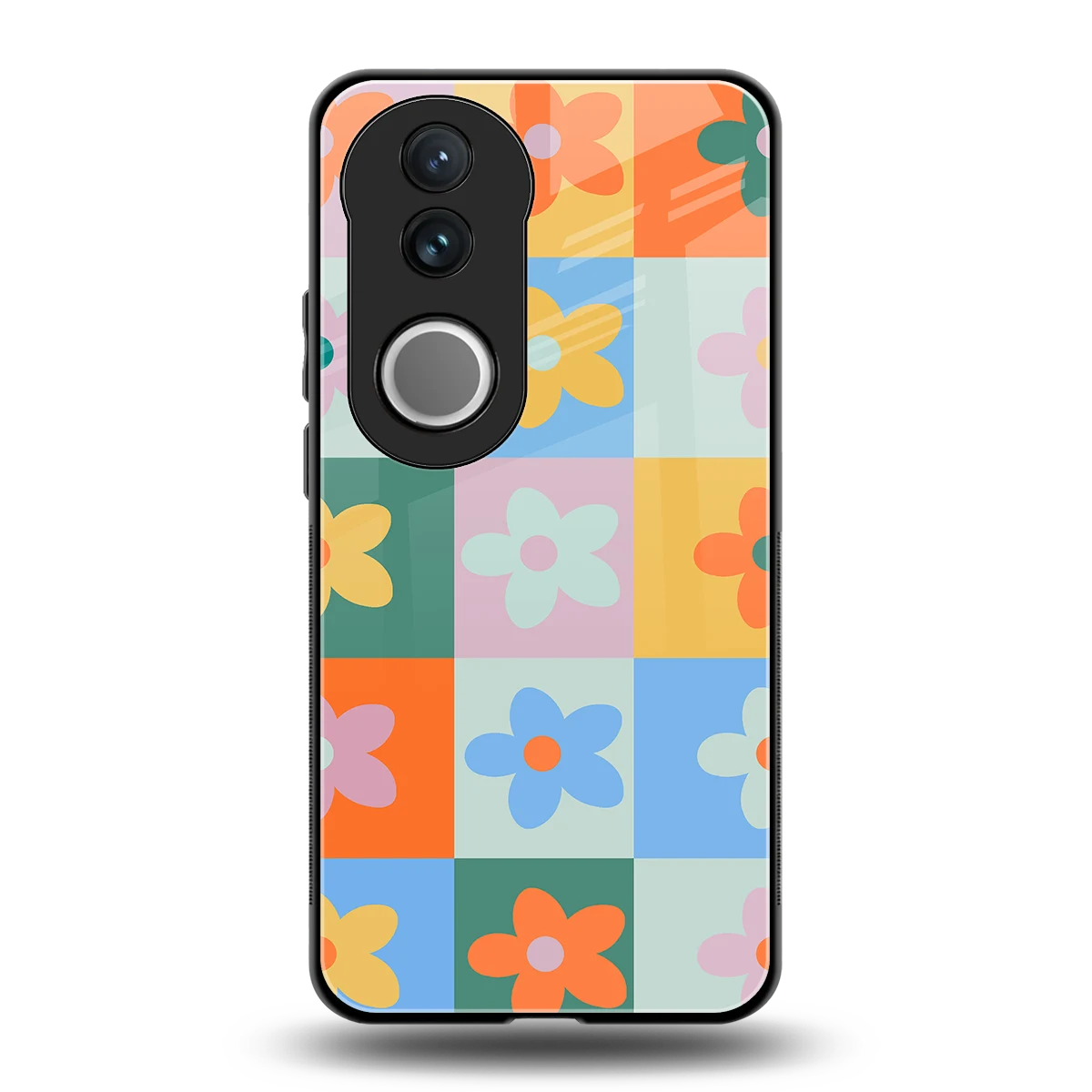 Floral Patchwork back phone cover | glass case for vivo v50