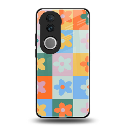 Floral Patchwork back phone cover | glass case for vivo v50