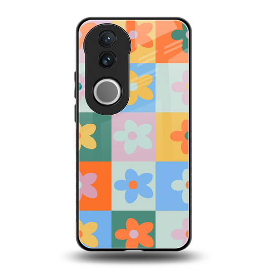 Floral Patchwork back phone cover | glass case for vivo v50