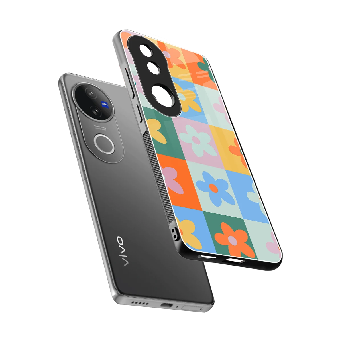 Floral Patchwork sleek vivo v50 cover with tempered glass back and TPU edges