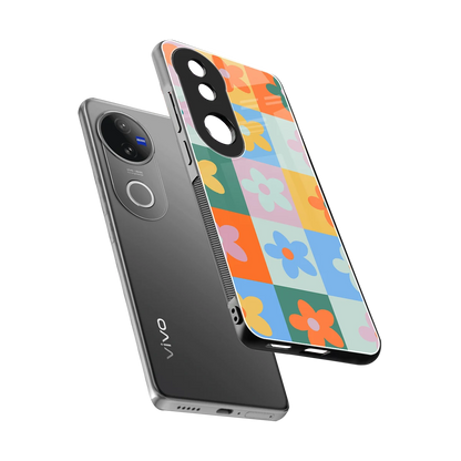 Floral Patchwork sleek vivo v50 cover with tempered glass back and TPU edges