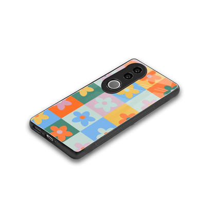 Floral Patchwork stylish phone case for vivo v50 | glossy glass and slim fit