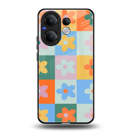 Floral Patchwork back phone cover | glass case for vivo v60