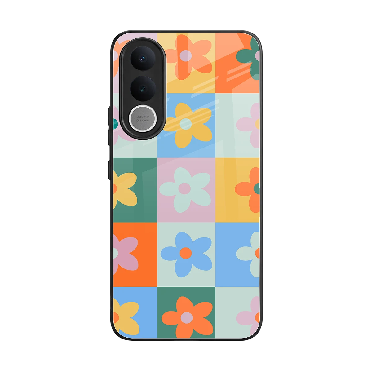 Floral Patchwork back phone cover | glass case for vivo v70 fe