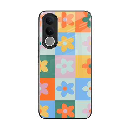 Floral Patchwork back phone cover | glass case for vivo v70 fe