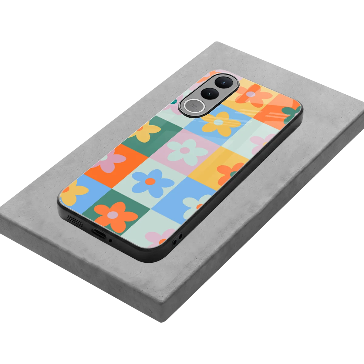 Floral Patchwork stylish phone case for vivo v70 fe | glossy glass and slim fit