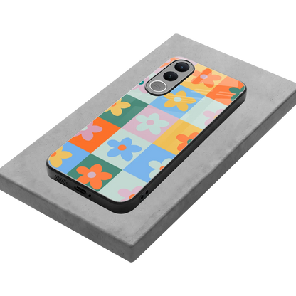 Floral Patchwork stylish phone case for vivo v70 fe | glossy glass and slim fit
