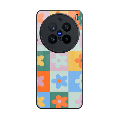 Floral Patchwork back phone cover | glass case for vivo x200 pro