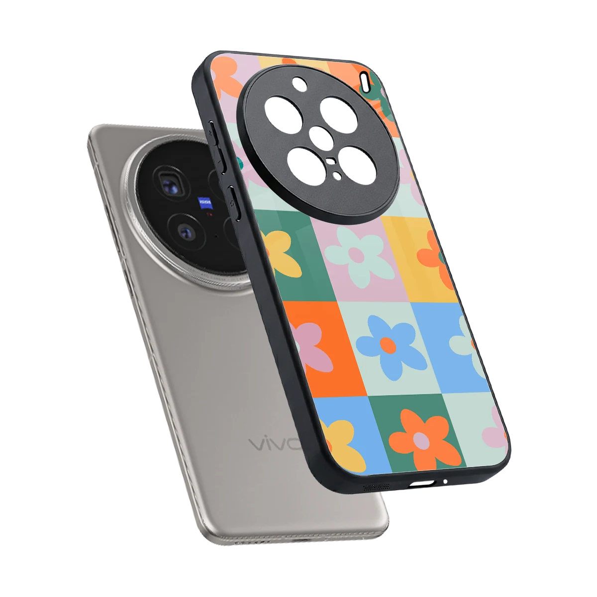 Floral Patchwork sleek vivo x200 pro cover with tempered glass back and TPU edges