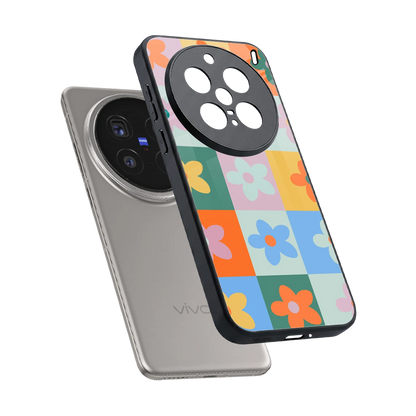 Floral Patchwork sleek vivo x200 pro cover with tempered glass back and TPU edges