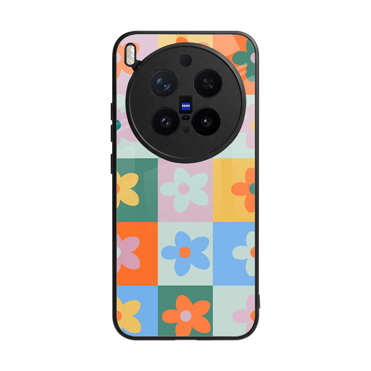 Floral Patchwork back phone cover | glass case for vivo x300 pro