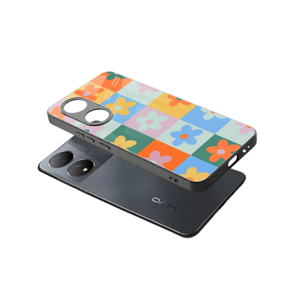 Floral Patchwork sleek Vivo-y100 cover with tempered glass back and TPU edges