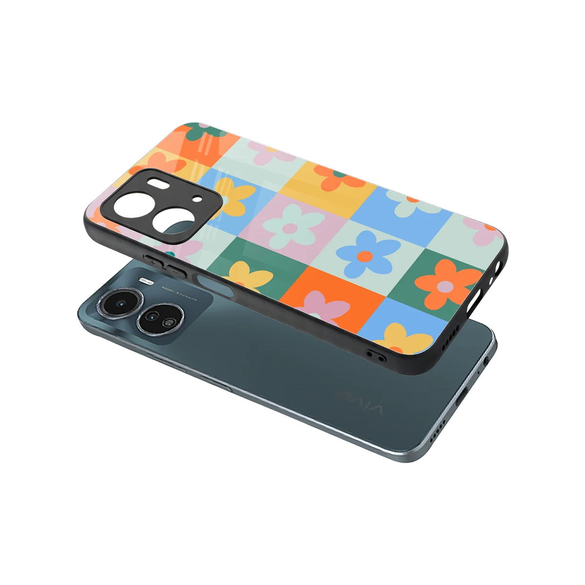 Floral Patchwork sleek vivo y16 cover with tempered glass back and TPU edges