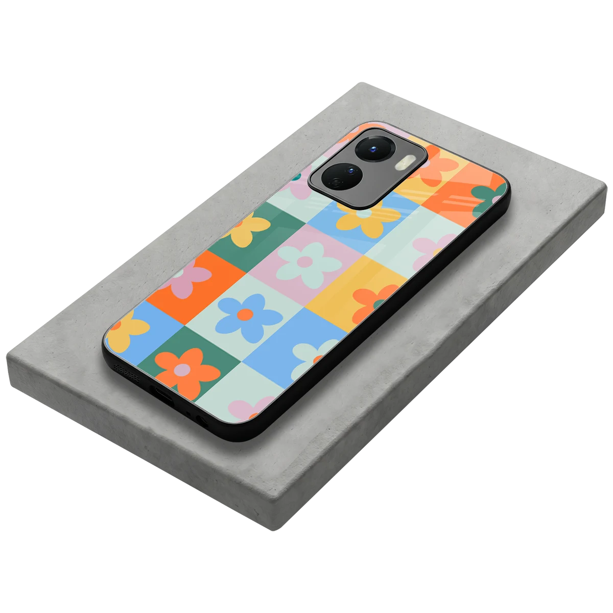 Floral Patchwork stylish phone case for vivo y16 | glossy glass and slim fit