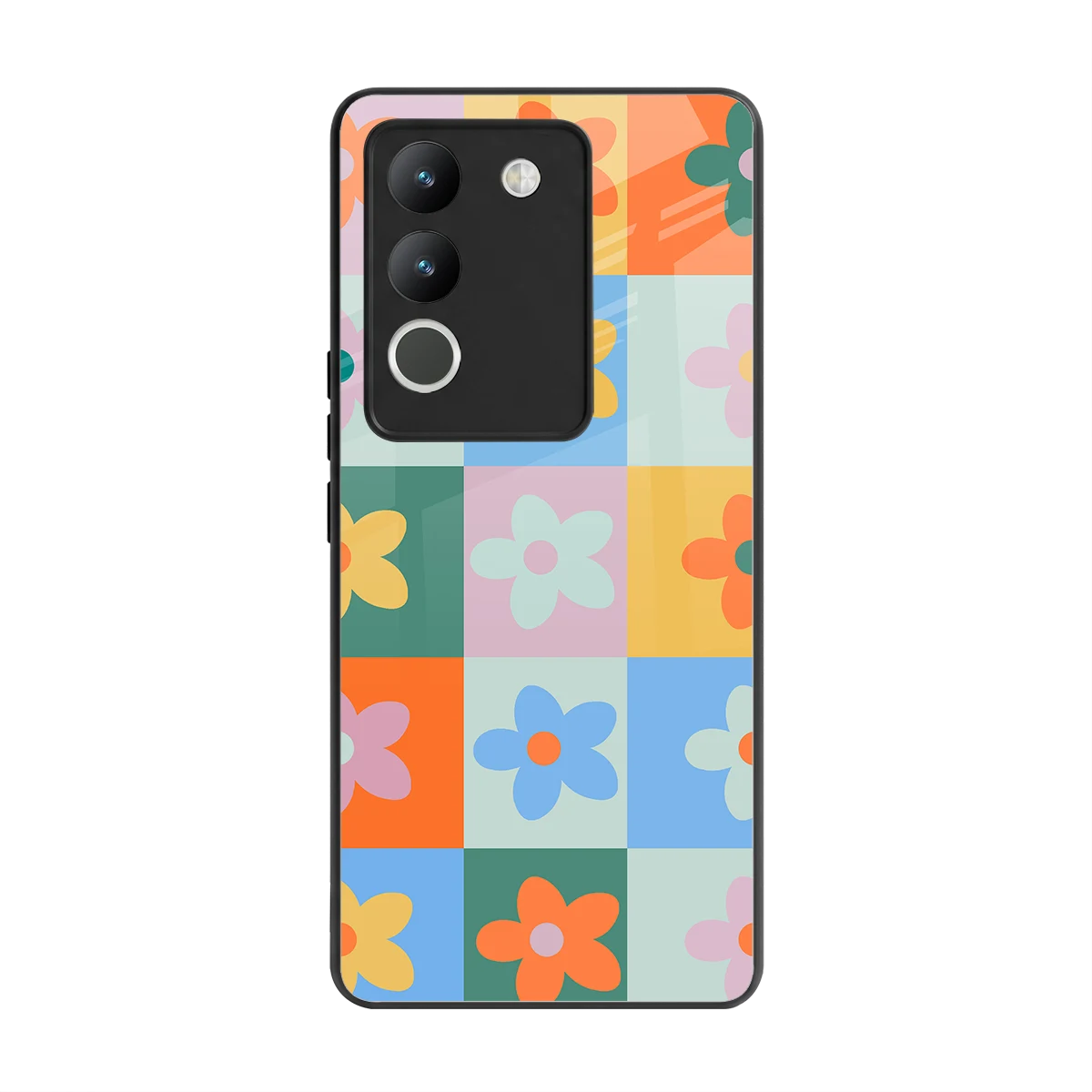 Floral Patchwork back phone cover | glass case for vivo y200 5g