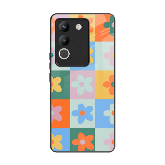 Floral Patchwork back phone cover | glass case for vivo y200 5g