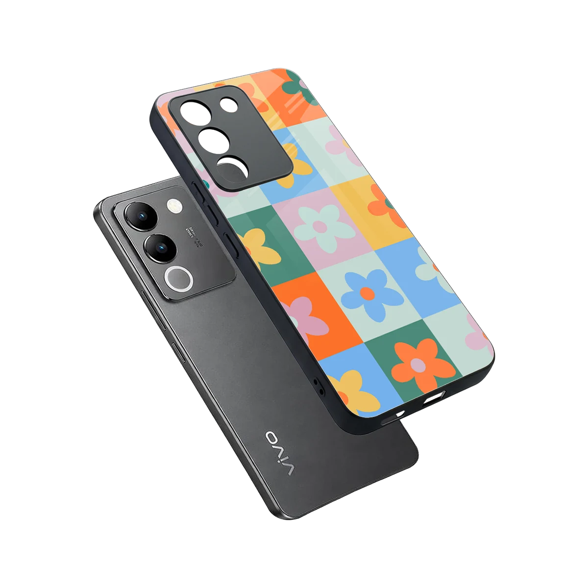 Floral Patchwork sleek vivo y200 5g cover with tempered glass back and TPU edges