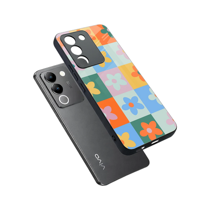 Floral Patchwork sleek vivo y200 5g cover with tempered glass back and TPU edges