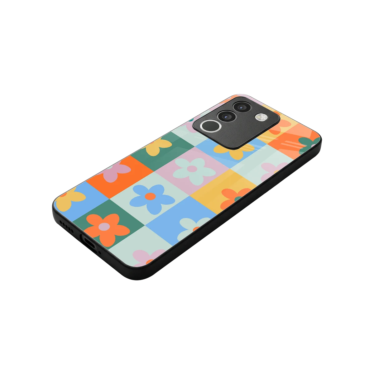 Floral Patchwork stylish phone case for vivo y200 5g | glossy glass and slim fit