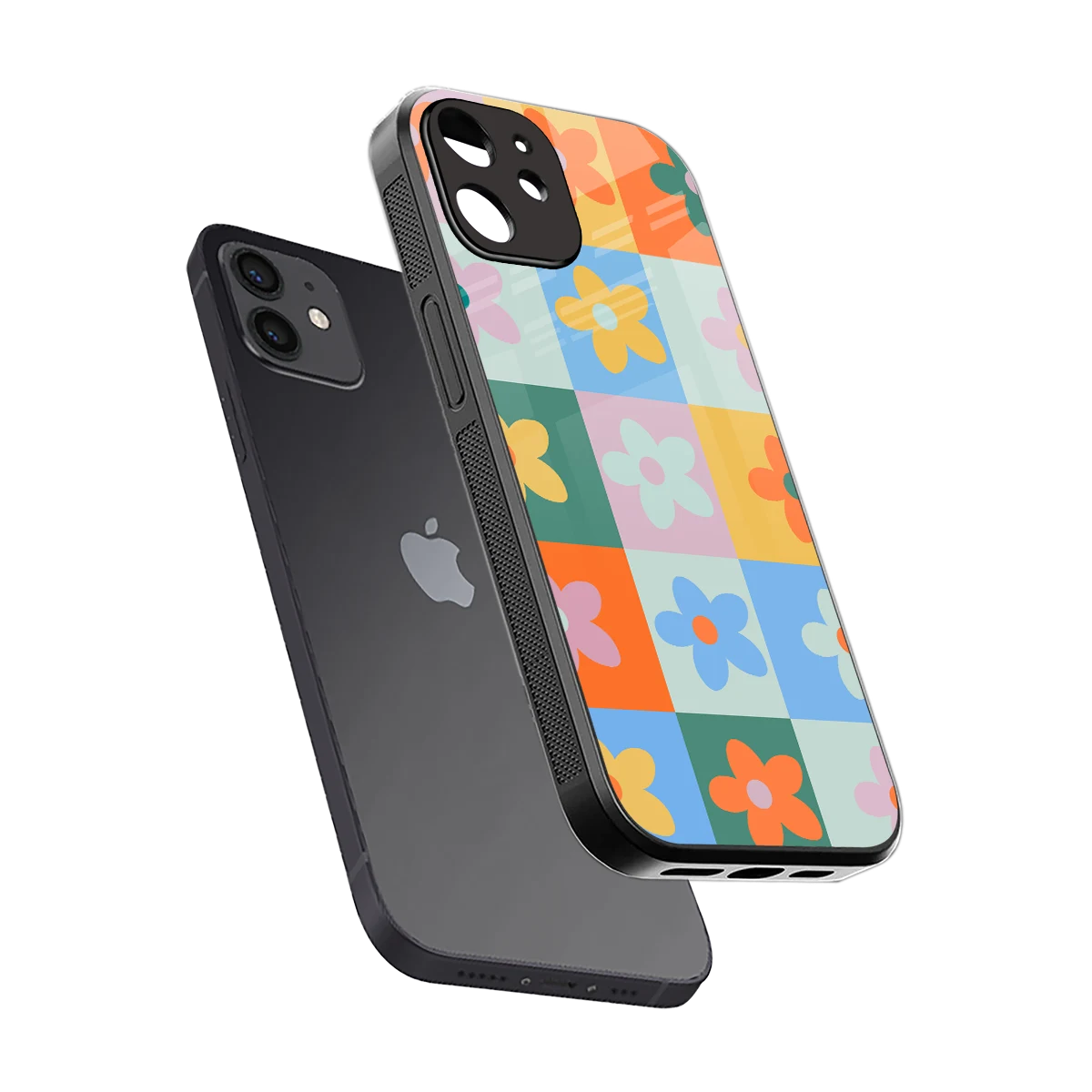 Floral Patchwork sleek iphone 12 cover with tempered glass back and TPU edges