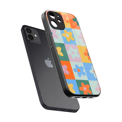Floral Patchwork sleek iphone 12 cover with tempered glass back and TPU edges
