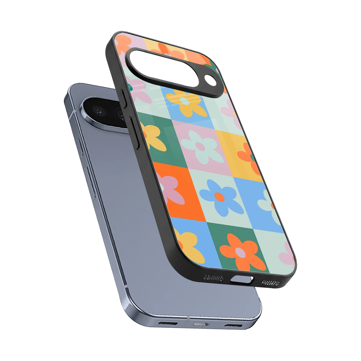 Floral Patchwork sleek google pixel 10 cover with tempered glass back and TPU edges