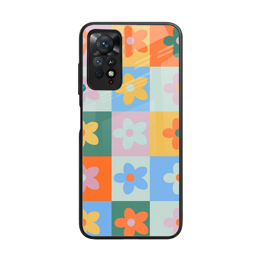 Floral Patchwork back phone cover | glass case for redmi note 11 pro