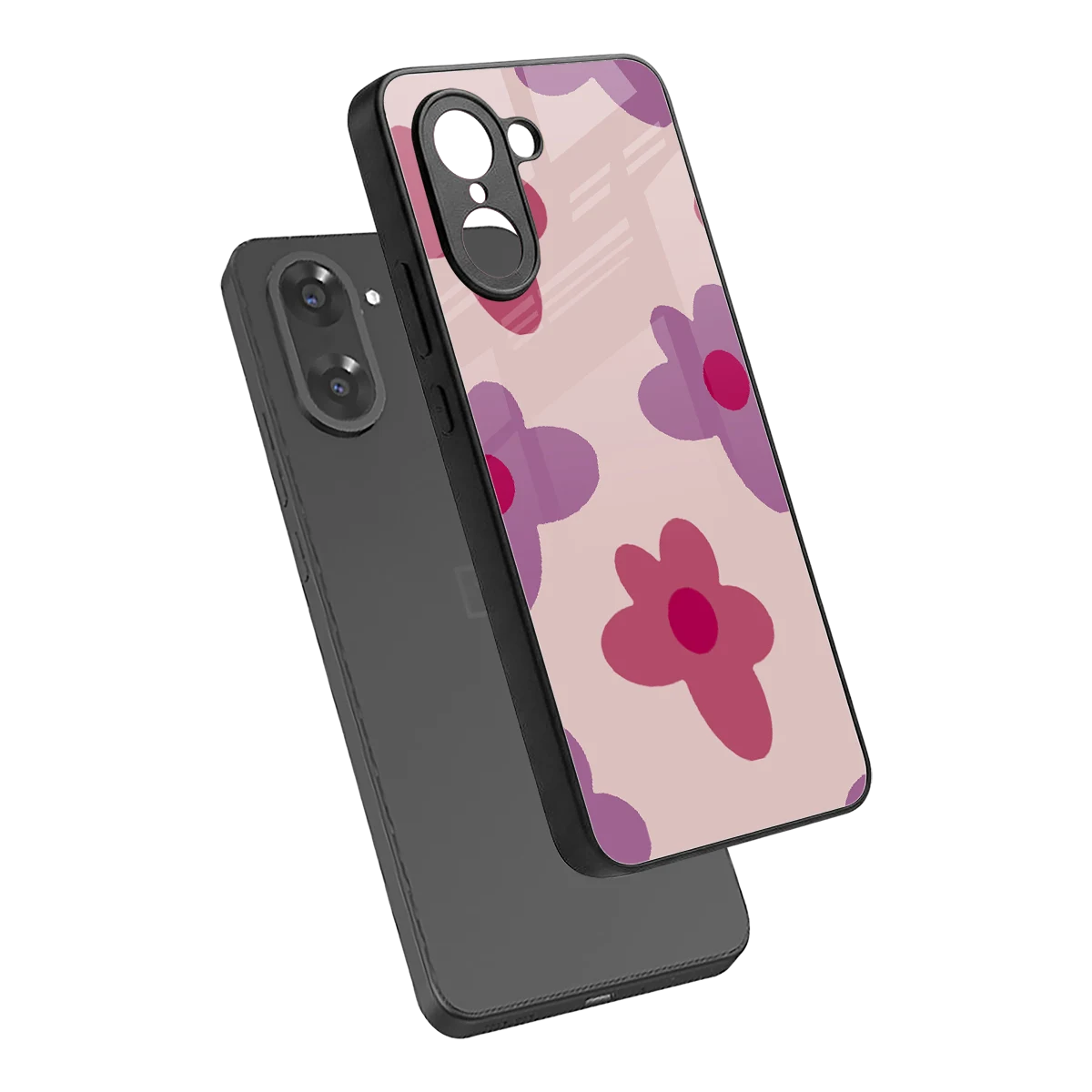 Floral Purple sleek oneplus nord ce5 5g cover with tempered glass back and TPU edges