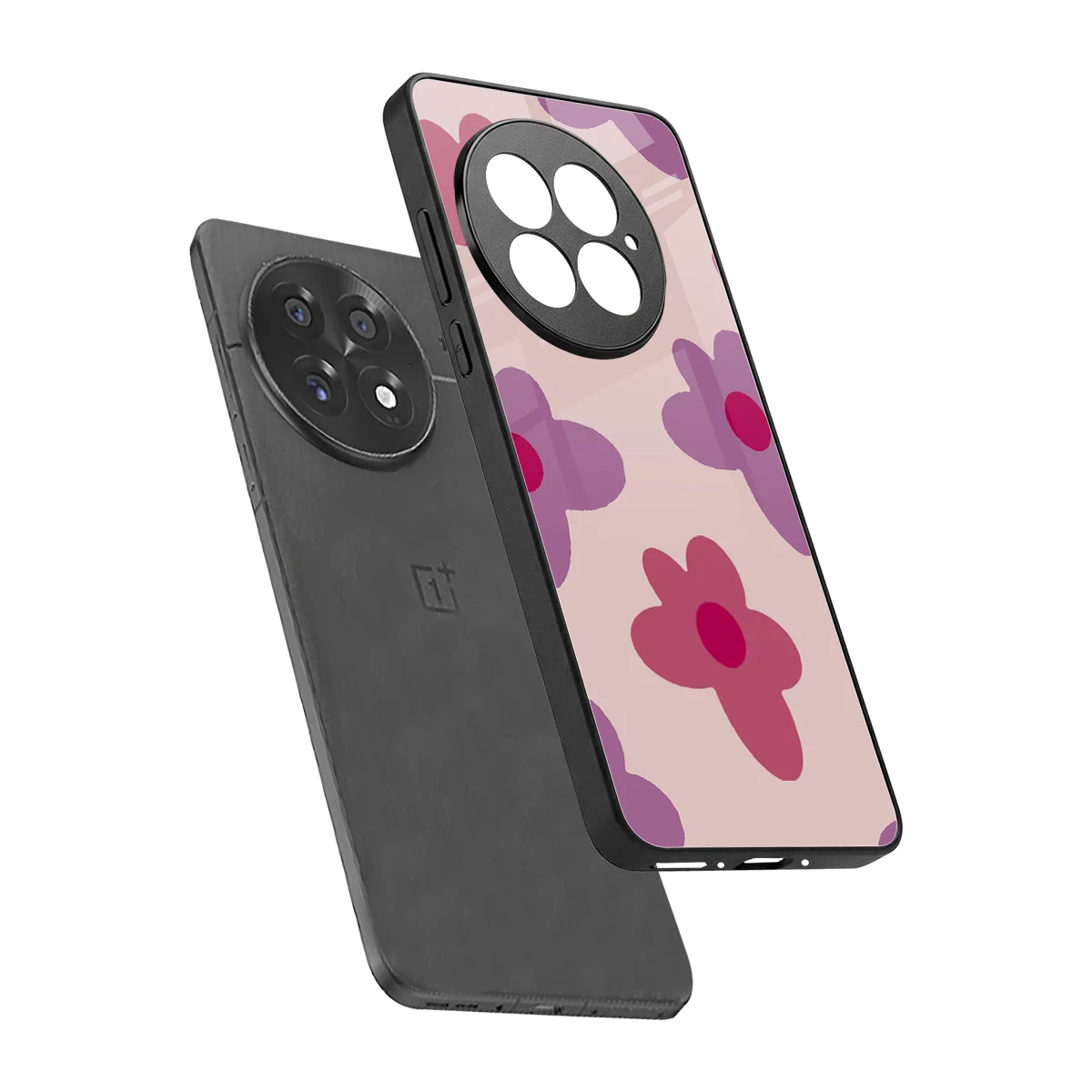 Floral Purple sleek oneplus 13 cover with tempered glass back and TPU edges