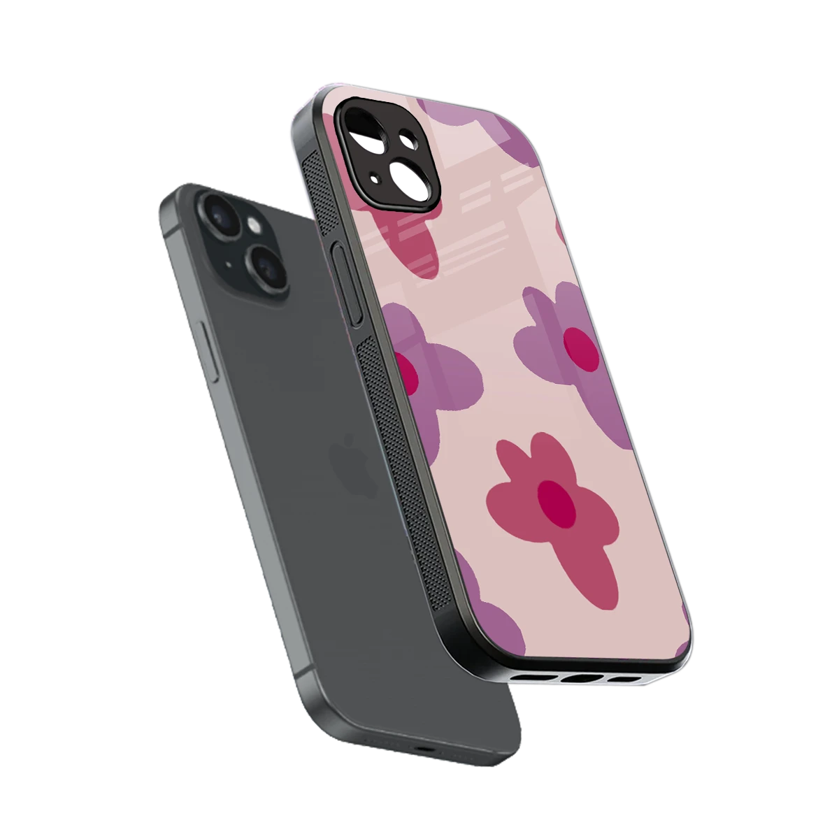 Floral Purple sleek iphone 14 plus cover with tempered glass back and TPU edges