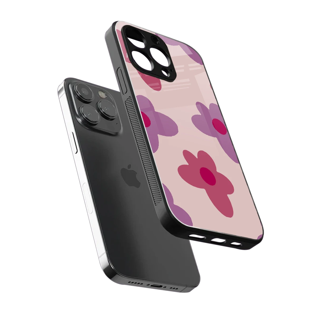 Floral Purple sleek iphone 15 pro max cover with tempered glass back and TPU edges