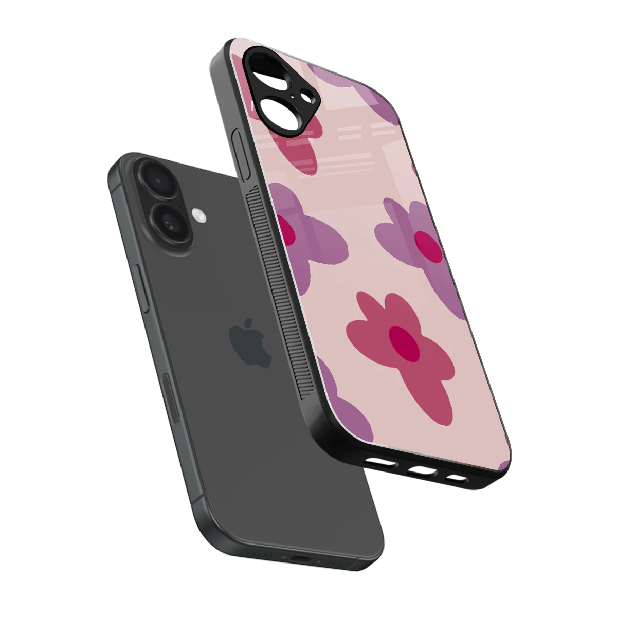 Floral Purple sleek iPhone 16 cover with tempered glass back and TPU edges