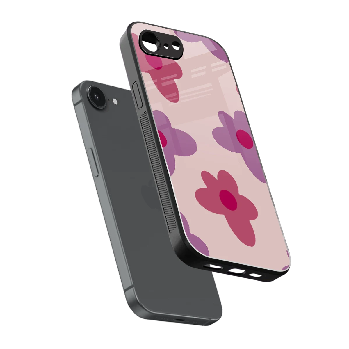 Floral Purple sleek iphone 16e cover with tempered glass back and TPU edges