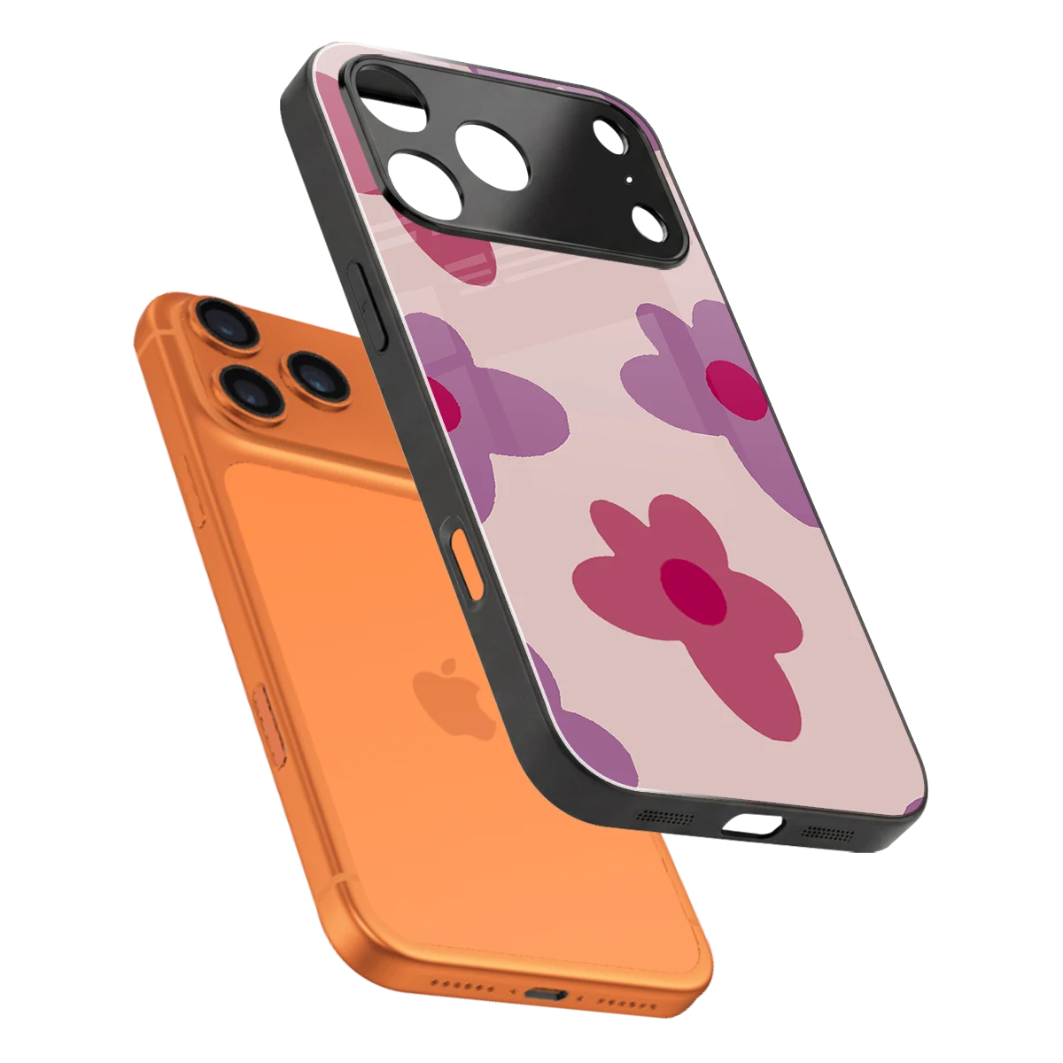 Floral Purple sleek iphone 17 pro cover with tempered glass back and TPU edges