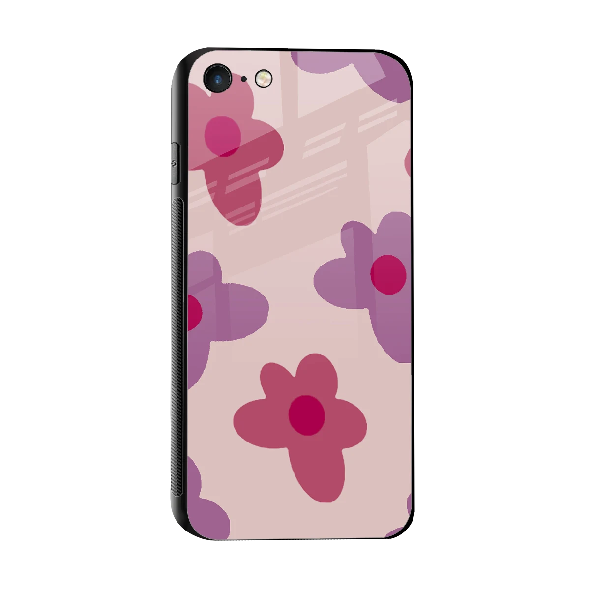 Floral Purple sleek iphone 7 cover with tempered glass back and TPU edges