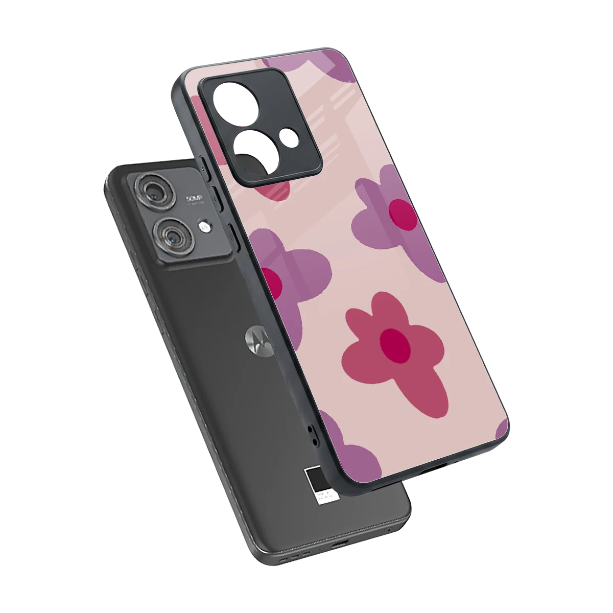 Floral Purple sleek motorola edge 40 neo 5g cover with tempered glass back and TPU edges