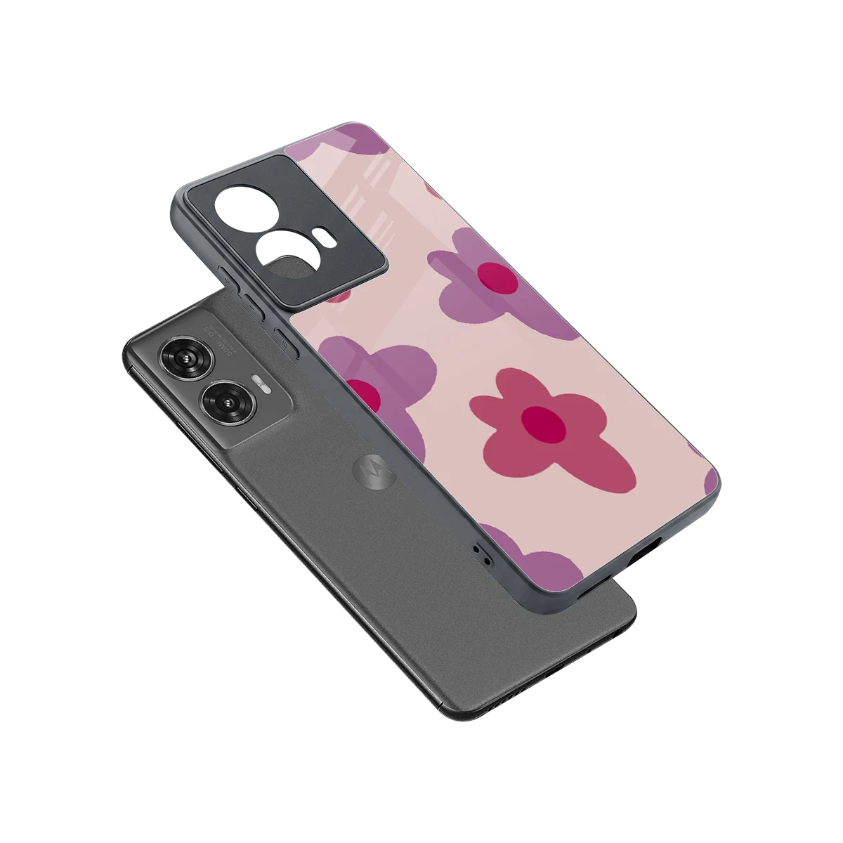 Floral Purple sleek motorola edge 50 fusion cover with tempered glass back and TPU edges