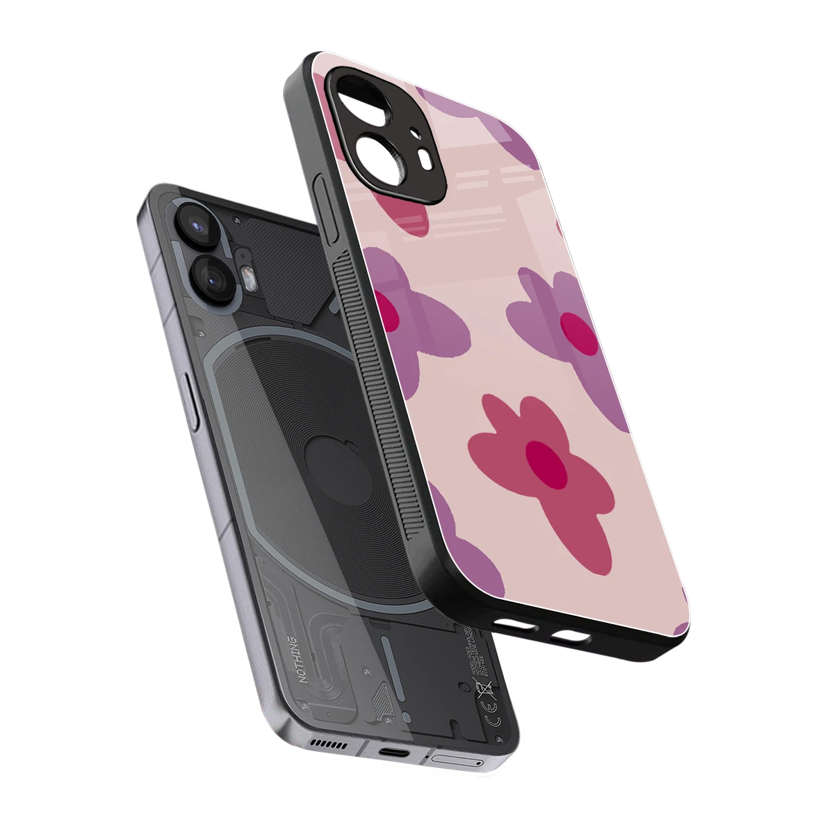Floral Purple sleek nothing phone 2 cover with tempered glass back and TPU edges