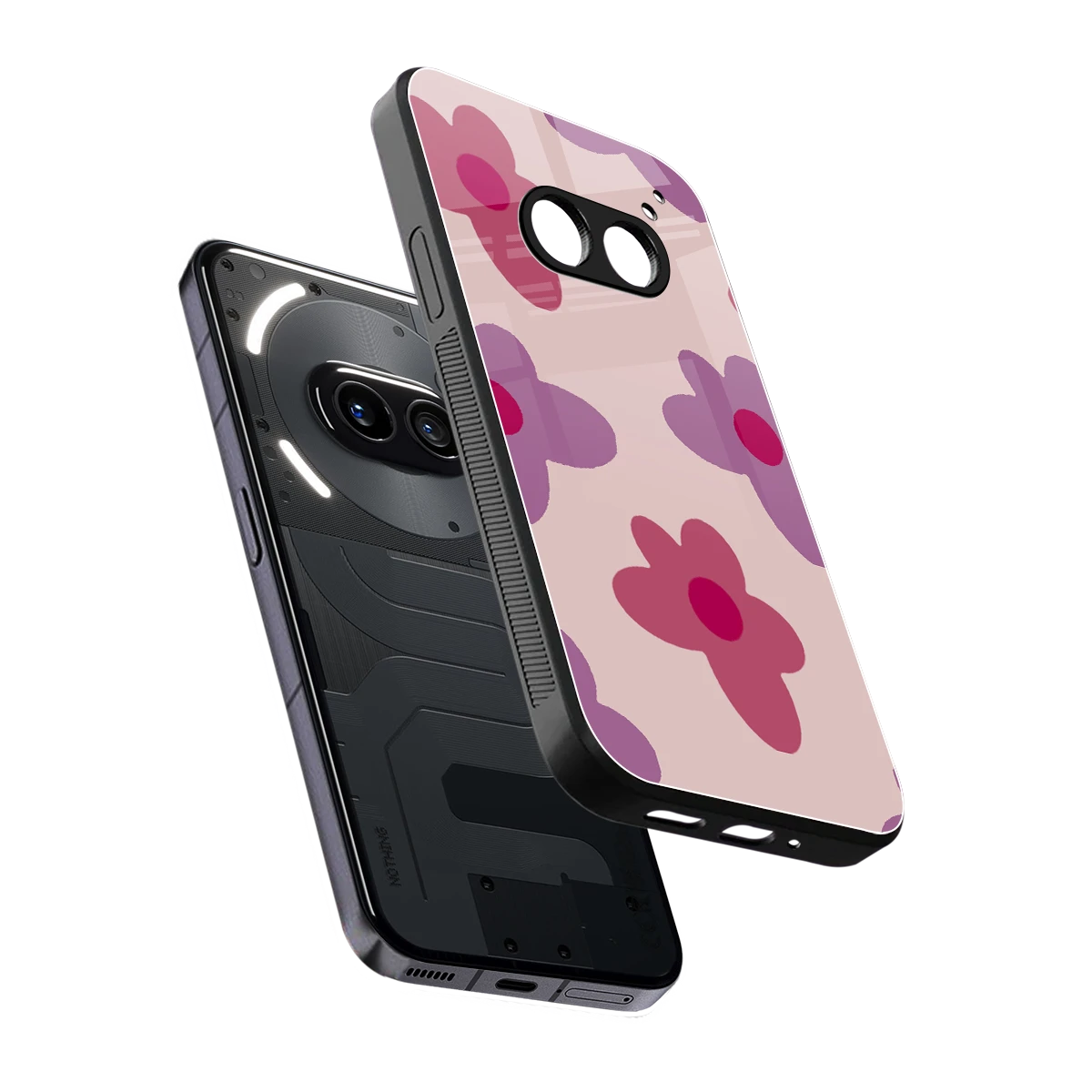 Floral Purple sleek nothing phone 2a cover with tempered glass back and TPU edges