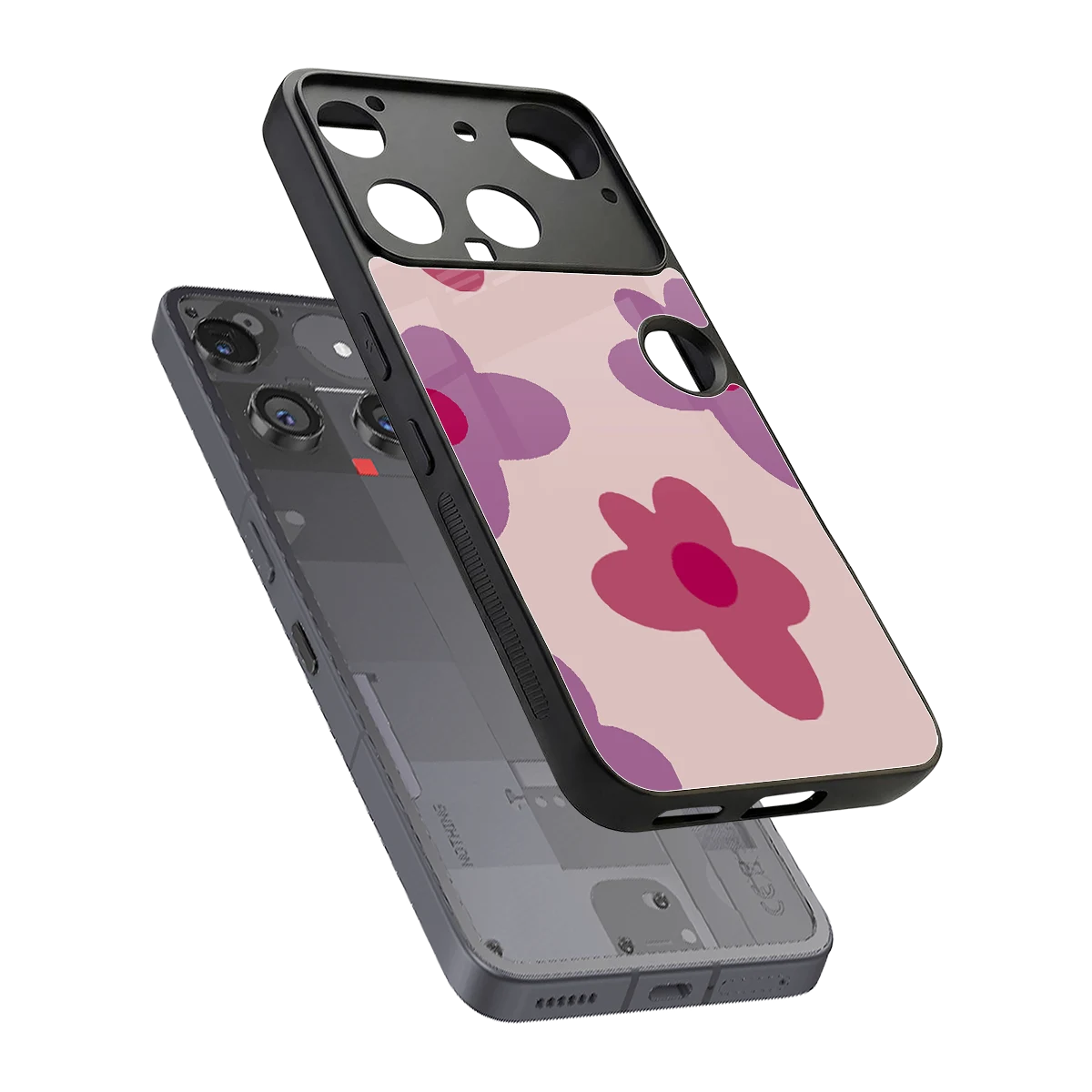 Floral Purple sleek nothing phone 3 cover with tempered glass back and TPU edges