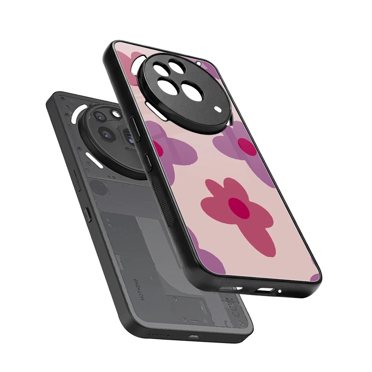 Floral Purple sleek nothing phone 3a pro cover with tempered glass back and TPU edges