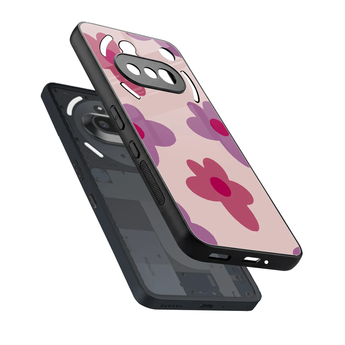 Floral Purple sleek nothing phone 3a cover with tempered glass back and TPU edges