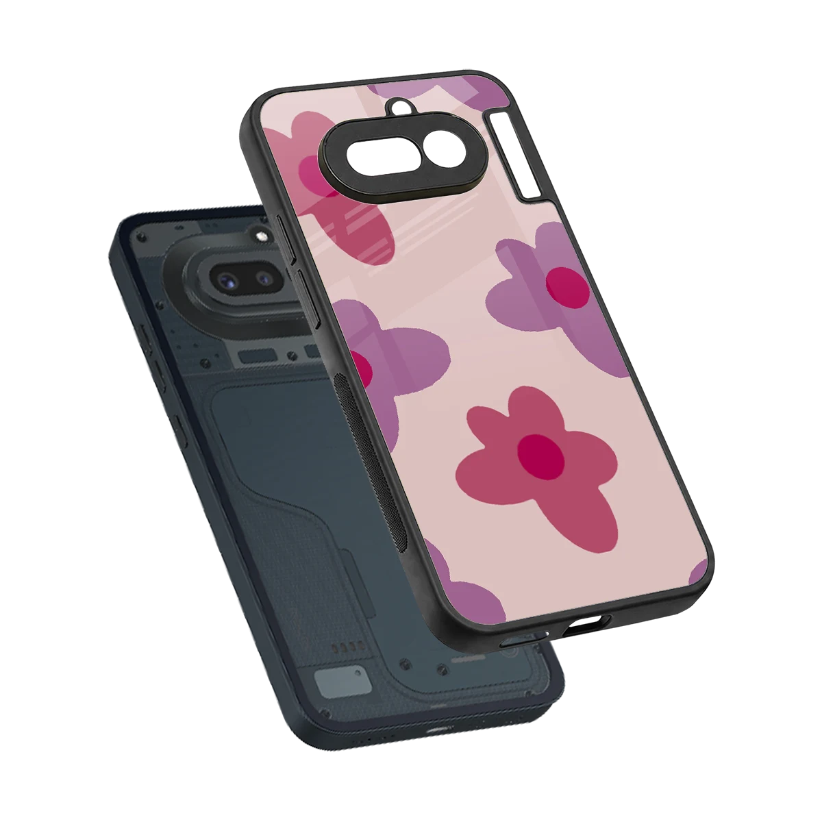 Floral Purple sleek nothing phone 4a cover with tempered glass back and TPU edges
